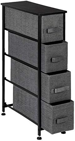 Furniture Home Furnishing Plaza Narrow Dresser, Vertical Storage Unit with 4 Fabric Drawers, Metal Frame, Slim Storage Tower, 7.9inch Width, LinenNatural Simple Market Basket Storage Stand Organizer,Grey