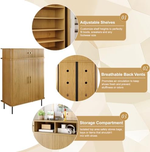 DreamDashio 5-Tier Shoe Cabinet with Sliding Tambour Door, Set of 2, Natura