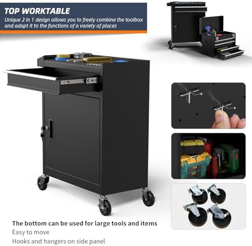 5-Drawer High Capacity Rolling Tool Box, Removable Cabinet Storage Tool Chest...