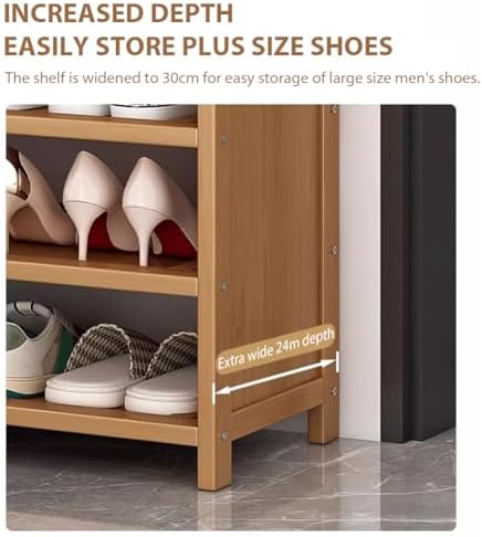 Shoe Rack with Cover, 6-Tier Bamboo Shoe Cabinet, Anti-Tipping Free-Standing ...