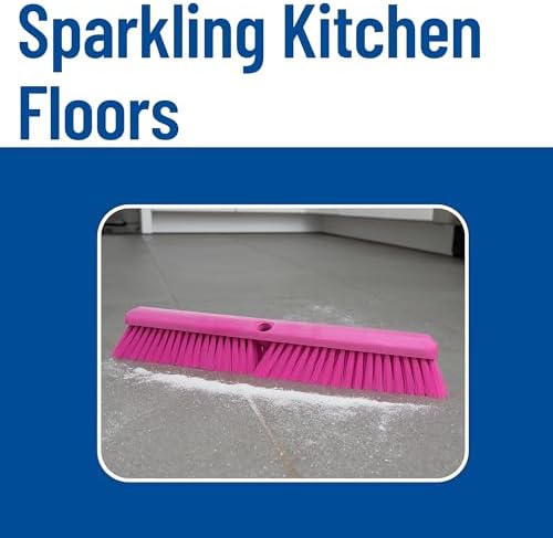SPARTA Omni Sweep Plastic Push Broom Head, Heavy Duty, Industrial Broom With Color Code System For Outdoor, Indoor, Garage, Concrete, Patio, Kitchen, Bathroom, 18 Inches, Pink