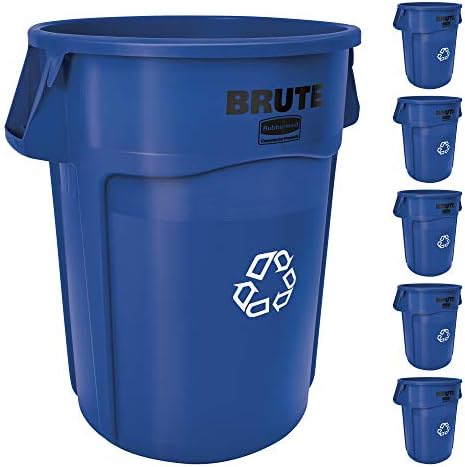 Rubbermaid Commercial Products Vented BRUTE Recycling 44 Gal, Blue, for Landscapers/Construction Sites/Restaurants/Back of House/Offices/Warehouses/Commercial Environments, Pack of 4