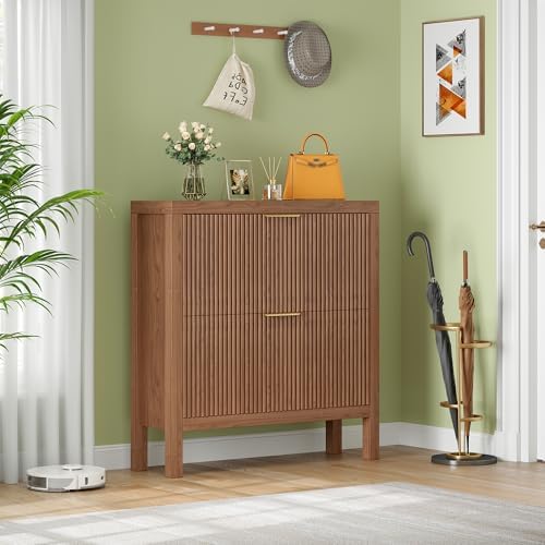 Modern 4-Tier Flip Drawer Shoe Cabinet, Freestanding Hidden Slim Narrow Shoe ...