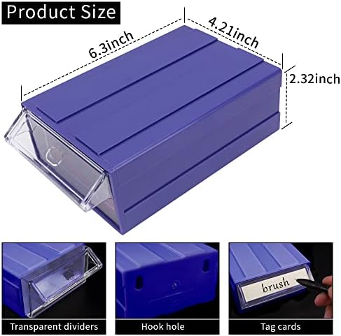 12 Pcs Drawer Stacking Storage Cabinet, Blue Plastic Drawers Storage Closet &...
