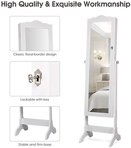 Giantex Jewelry Armoire Organizer with Full Length Mirror, 14 LEDs Floor Stan...