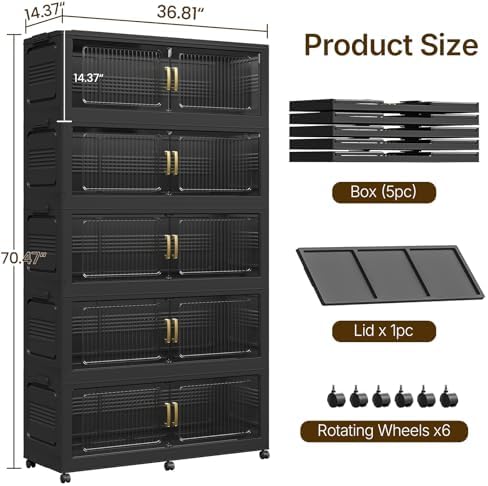 350Gal Extra Large Stackable Storage Bins with Lid, 1750QT Foldable Collapsib...