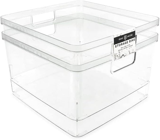 Isaac Jacobs 2-Pack Square Clear Storage Bins w/Cutout Handles, Plastic by IsaacJacobs
