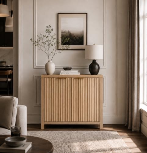 OAKHAM Home Oxford Storage Cabinet Fluted Sideboard Buffet with Adjustable Sh...