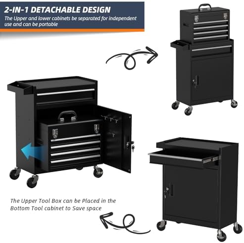 5-Drawer High Capacity Rolling Tool Box, Removable Cabinet Storage Tool Chest...