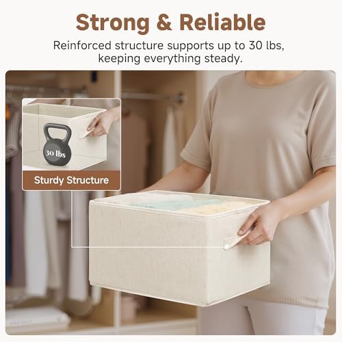 StorageWorks Closet Storage Bins, Beige (NaturWeave Fabric), Large, 3-Pack | Storage Baskets for Shelves, Fabric Closet Organization and Storage Basket, Organizer Bins for Clothes