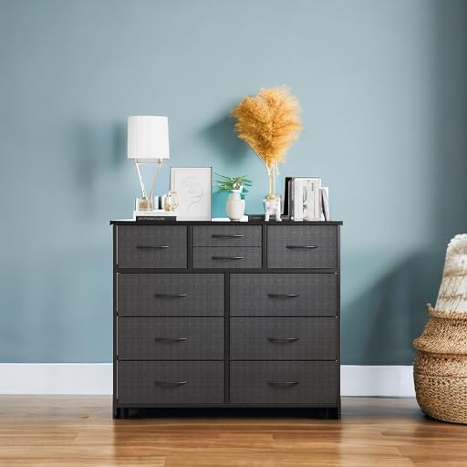 LUMTOK 10 Drawers Dresser with Fabric Bins for Bedroom,Closets，Dark Gray