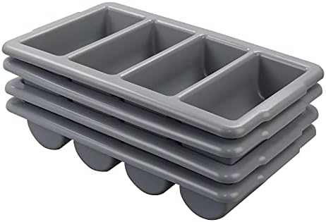 Begale 4-Pack Commercial Cutlery Bin, 4-Compartment Cutlery Bin, Gray