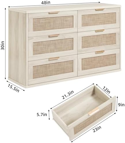 LEYAOYAO Rattan Dresser for Bedroom, 48'' Drawers Dressers