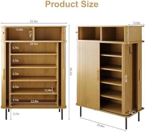 DreamDashio 5-Tier Shoe Cabinet with Sliding Tambour Door, Set of 2, Natura