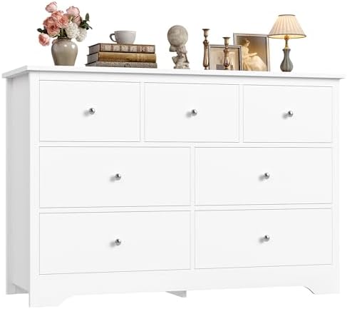 FOTOSOK White Dresser, Dresser for Bedroom, 7 Drawer Chest of Drawers