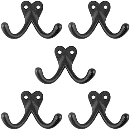 Renovators Supply Manufacturing Double Wall Hook, Cast Iron Black Powder Coat...