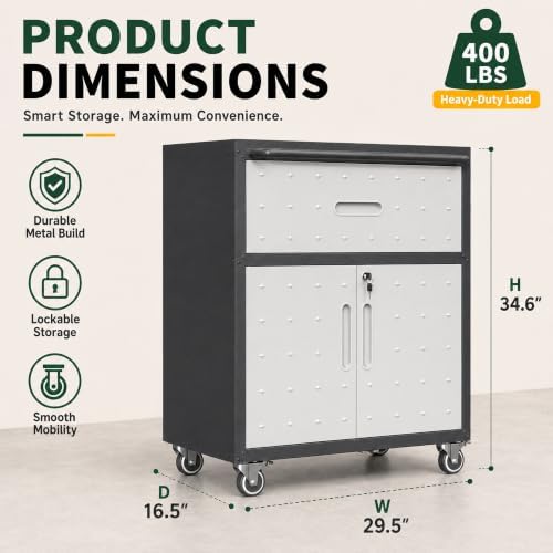 SAWJEC Rolling Tool Cabinet with Wheels, 1-Drawer Locking Steel Cabinet