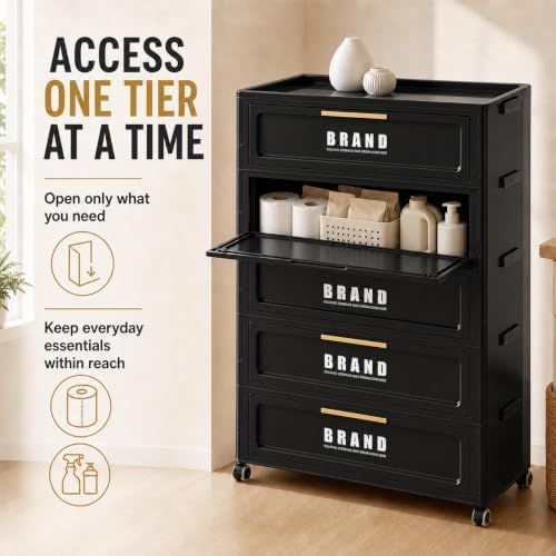 300QT Foldable Storage Cabinet with Doors and Locking Wheels, 5-Tier Heavy-Du...