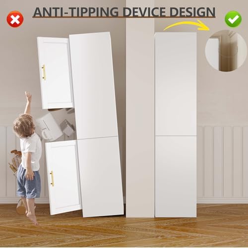 67" Tall Narrow Bathroom Storage Cabinet, Metal Pantry Cabinet, White
