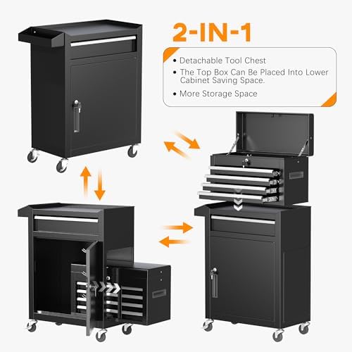 INTERGREAT Rolling Tool Chest with Wheels and 5 Drawers, Detachable Tool Cabi...