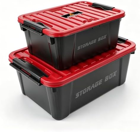 2 Pack Heavy Duty Storage Box with Lid, Stackable Plastic Storage Bins (21 QT...