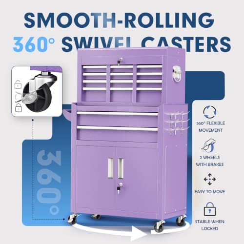 8-Drawer Rolling Tool Chest & Cabinet with Lock and Wheels,Purple