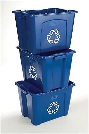 Rubbermaid Commercial Products Stackable Recycling Bin, 14 Gallon, Blue Storage Container, for Garage/Kitchen use for Boxes/Paper Recycle (Pack of 6)
