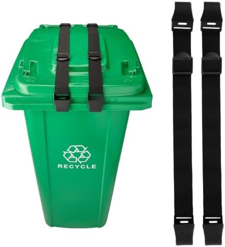 2PCS Bear Proof Trash Can Lock with Double Metal Claw - Heavy Duty Garbage Can Locks for Animals - Adjustable Strap Lid Lock for 32-96 Gallon Outdoor Cans - Secure Against Raccoons & Squirrels