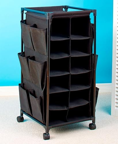 The Lakeside Collection Rolling Shoe Storage Unit with Fabric Cubbies - Blue ...