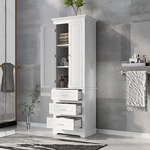 Polibi Tall Storage Cabinet with 3 Drawers, 3-Tier Adjustable Shelves & 2...