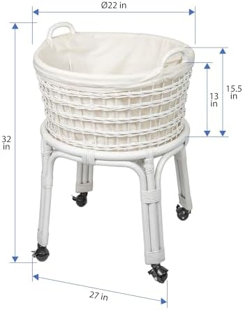 KOUBOO Rolling Wicker Laundry Basket, Handwoven Wicker Hamper with Removable ...