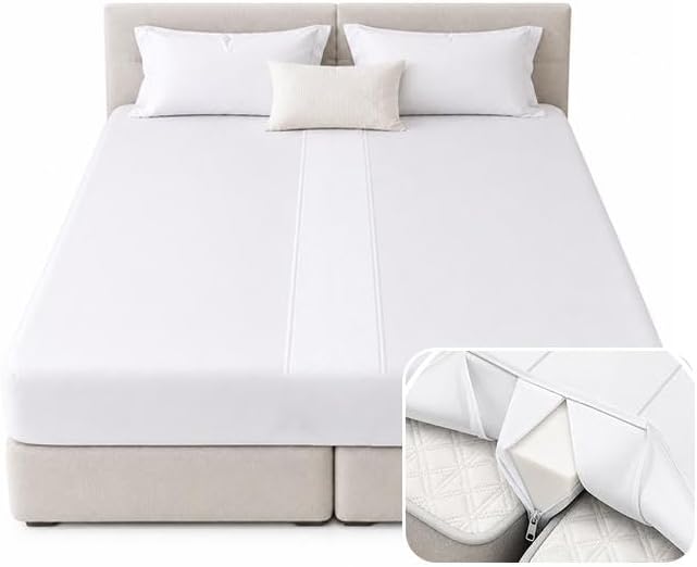Bisenkud Twin Bed Connector Kit for King Bed, Seamlessly Join Two Twin XL Beds into One King, Bed Gap Filler with Integrated Sheet, Non-Slip Corner Straps, Washable Cover for Guest Room & RV