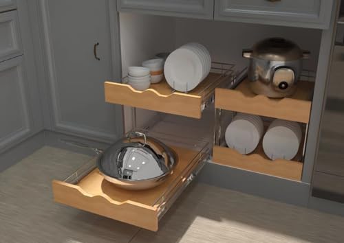 DINDON 2 Tier Pull Out Cabinet Organizer (20" W x 21" D) Slide Out ...