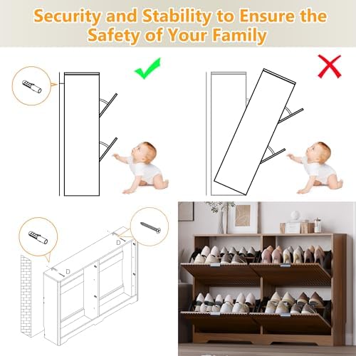 BORNOON Large Shoe Cabinet for Entryway, Shoe Rack Cabinet with 4 Flip Drawer...