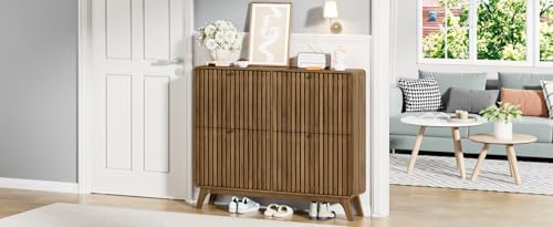 Jluomei Large Shoe Cabinet for Entryway, Bamboo Narrow Shoe Cabinet Storage w...