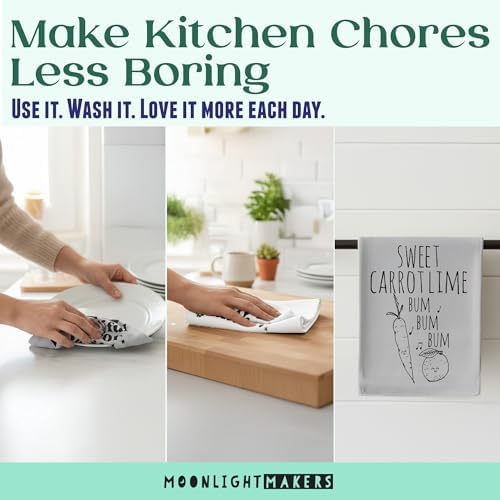 Moonlight Makers Cheese-Themed Funny Kitchen Towels - Decorative Handmade Cotton Dish Towels, Absorbent Tea Cloth, Unique Housewarming Essential Gifts, 28x28in - Never Gonna Let You Dry, White, 1-PC