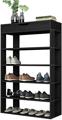 DlandHome Shoe Rack Shoe Storage Cabinet, 5 Tier Shoe Racks, Wooden Shoes Hee...