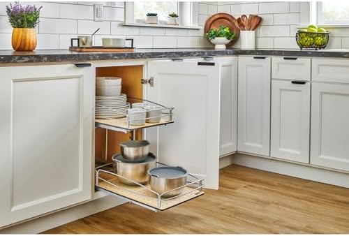 Rev-A-Shelf 2 Tier Pull Out Kitchen Cabinet Storage Organizer with Solid Bott...