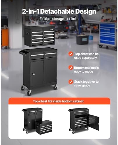 VEVOR Rolling Tool Chest, 2-in-1 Design, 5 Drawers Tool Cabinet Organizer wit...
