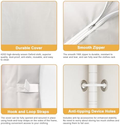 ULIFHOME H50C Clothes Rack with Cover, Large Covered Clothing Rack, White