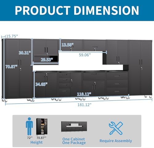 Garage Storage Cabinets System 10PCS Workshop Set with Drawers Locking Heavy ...