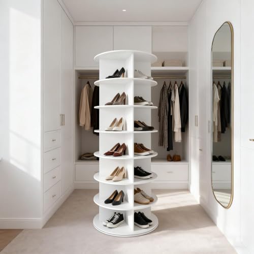 Shoe Organizer 7-Tier Spinning Shoe Rack - 360° Rotating Storage Organizer fo...