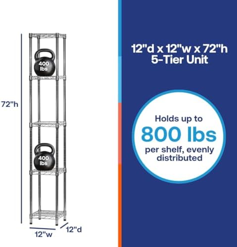 Shelving Inc. 12" d x 12" w x 72" h Chrome Wire Shelving w/ 5 ...