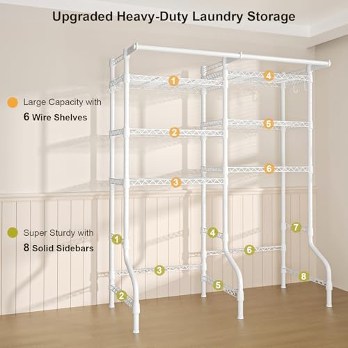 Ulif U13 Medium Over Washer and Dryer Storage Shelves, 6 Tiers Laundry Rack