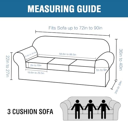 H.VERSAILTEX 4 Pieces Thick Velvet Sofa Covers Couch Covers for 3 Cushion Couch Sofa High Stretch Slipcovers Furniture Protector Form Fit Luxury Couch Cover for Dogs Width Up to 90 Inch(Sofa,Grey)