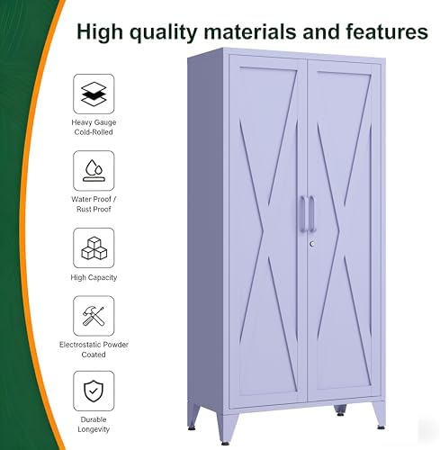 61" H Tall Lockable Steel Storage Cabinet with 2 Doors and 3 Adjustable ...