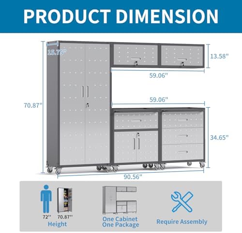 Garage Storage Cabinets System 5PCS Workshop Set with Drawers Locking Heavy D...