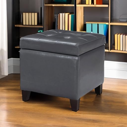 Adeco Bonded Leather Square Tufted Cubic Cube Storage Footstool, - Image 6