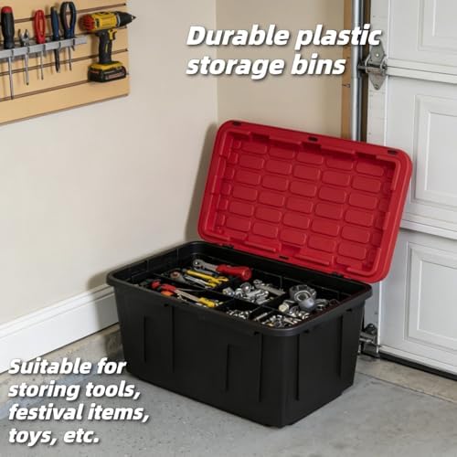 4-Pack 27 Gallon Heavy Duty Storage Bins Durable Polypropylene Plastic with S...
