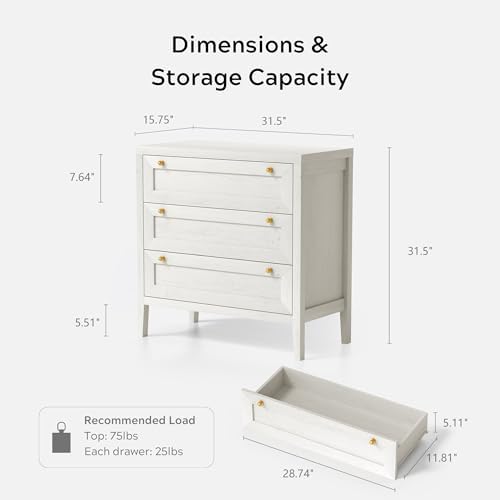EYYTHUNG 3 Drawer Dressers Set of 2 for Bedroom, Farmhouse Chest of Drawers w...